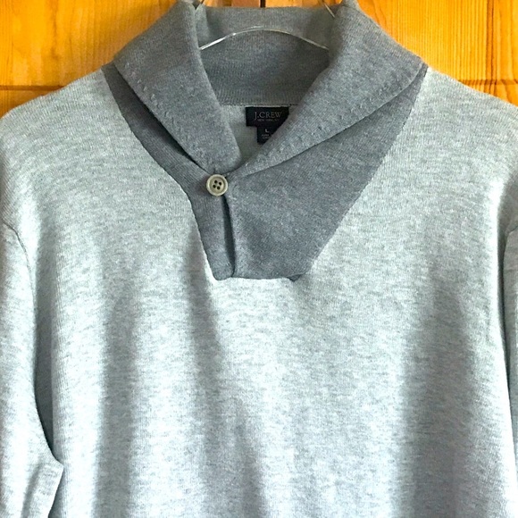 J. Crew Shawl Collar Cotton Sweater Men’s Gray - Picture 2 of 12
